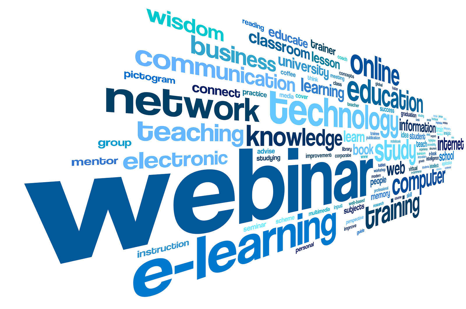 Webinar in word tag cloud on white background